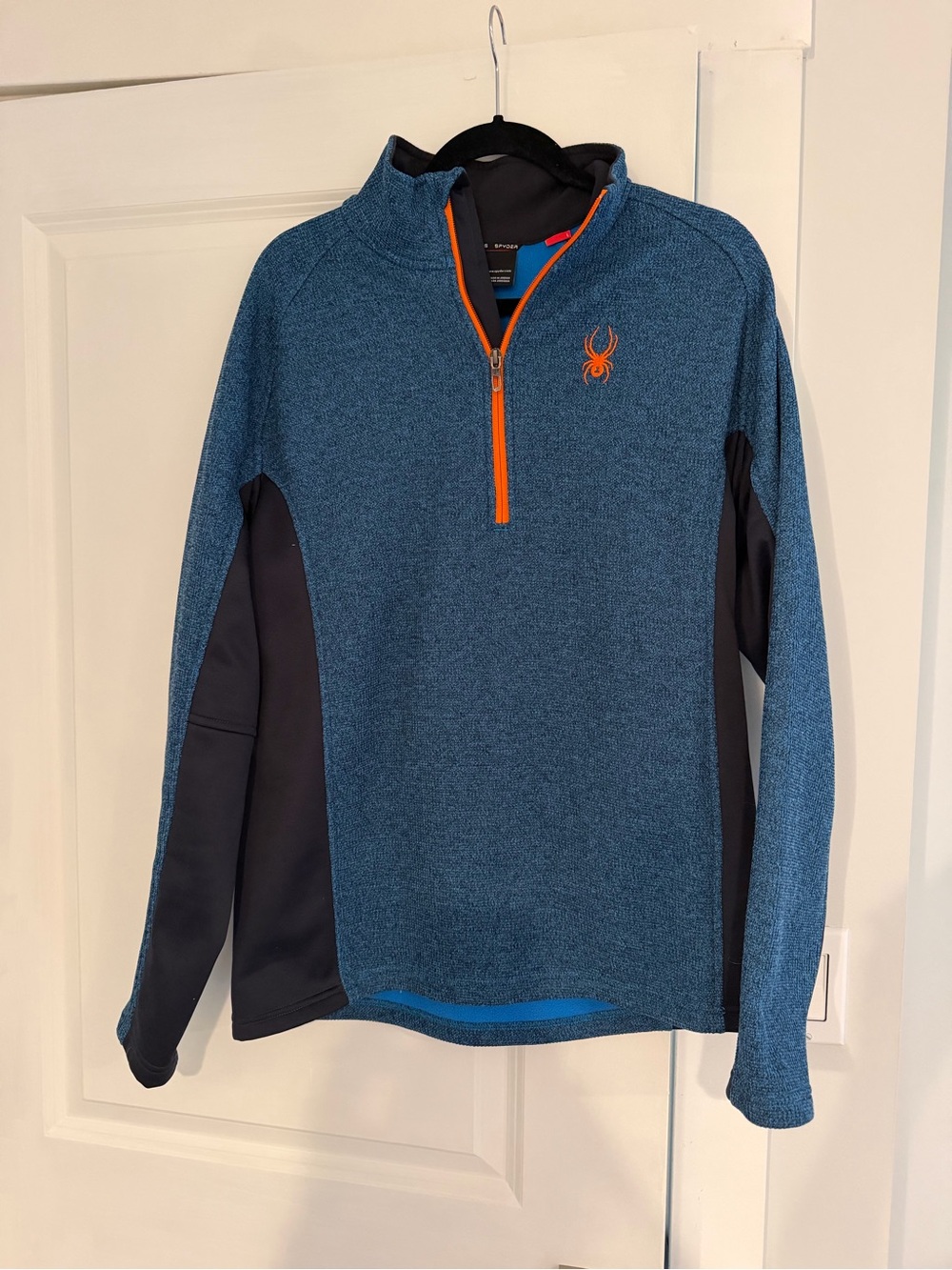 Spyder Men’s Teal Blue Quarter-Zip Sweater with Orange Accents